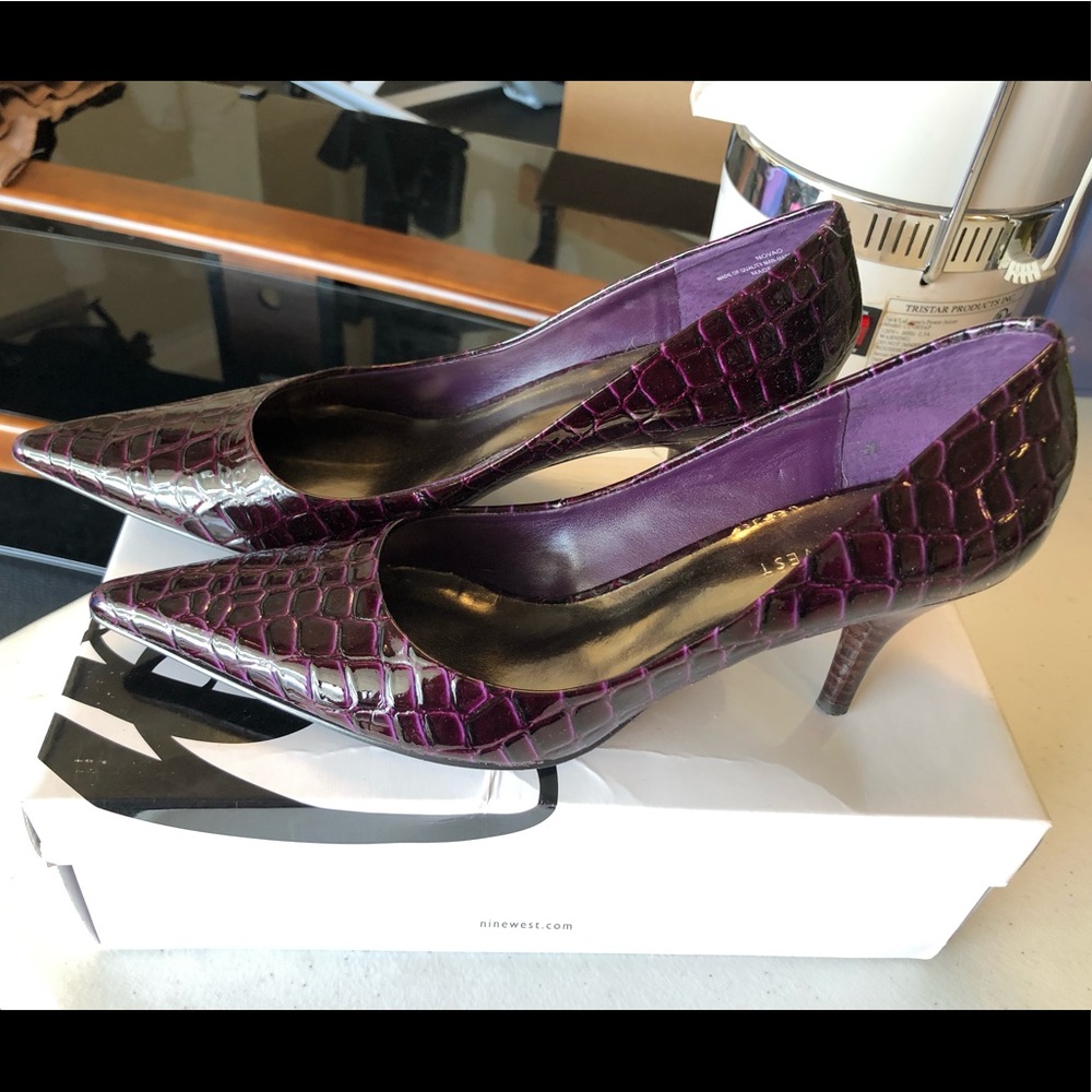 Nine West Purple Patent Animal Print Heels (8)